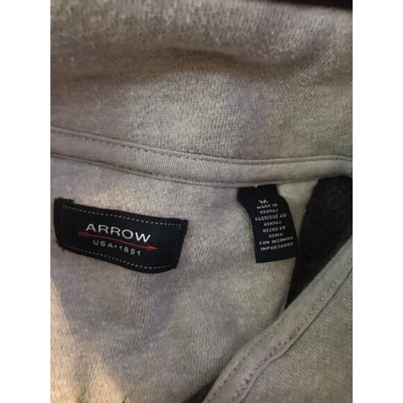 ARROW Men's Medium Sweatshirt Black Gray Solid Cotton Blend Half Zip - Picture 3 of 6
